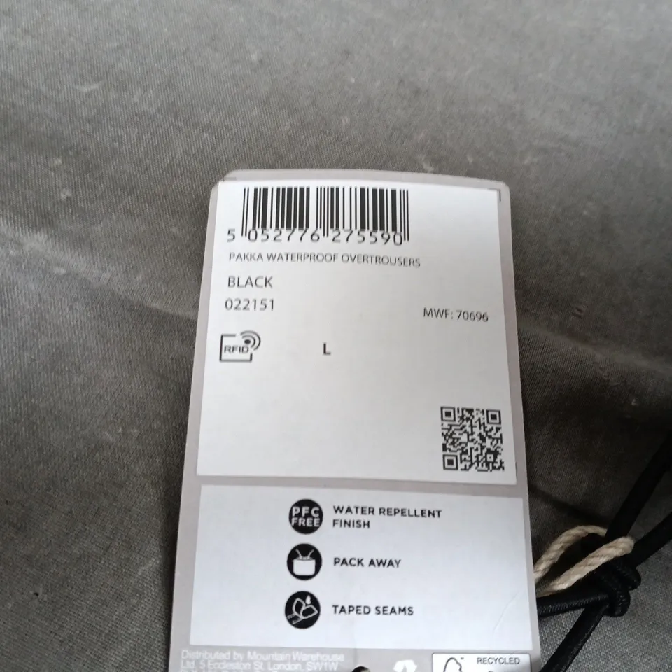 MOUNTAIN WAREHOUSE PAKKA OVERTROUSERS – MENS, WATERPROOF & BREATHABLE, SIZE L/G, BLACK