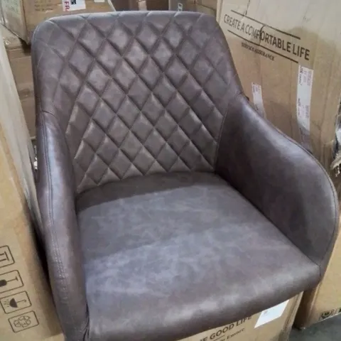 BOXED SET OF 2 BROWN FAUX LEATHER DINING CHAIR DIAMOND SEAT