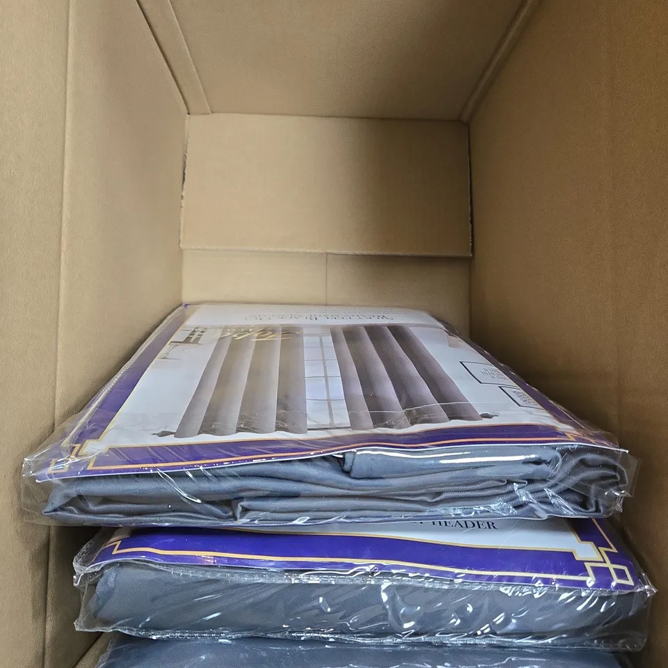 TOPAZ BOX OF 4 HOME EYELET CURTAINS IN DARK GREY - SILKY FEEL BLACK OUT READY MADE, 66" X 54" (168 X 137 CM)