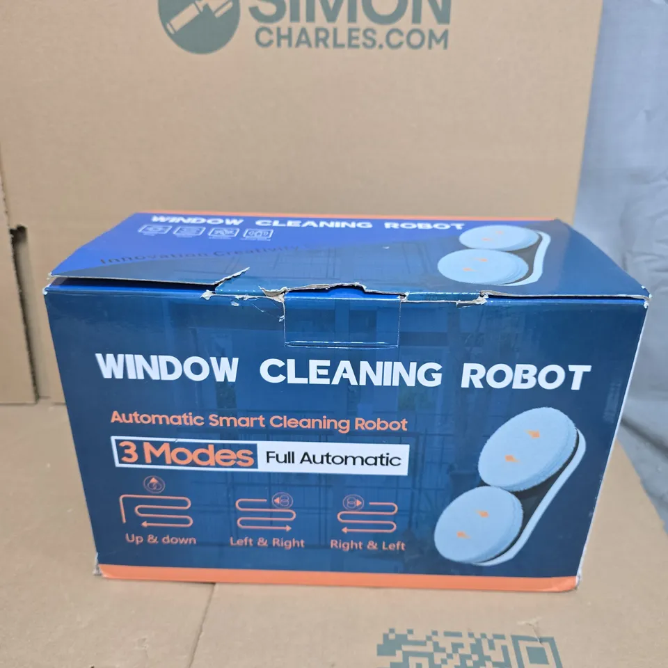 WINDOW CLEANING ROBOT – AUTOMATIC SMART CLEANER WITH 3 MODES (FULL AUTOMATIC); INCLUDES 2X BATTERIES, SPARE MICROFIBER PADS & MANUAL