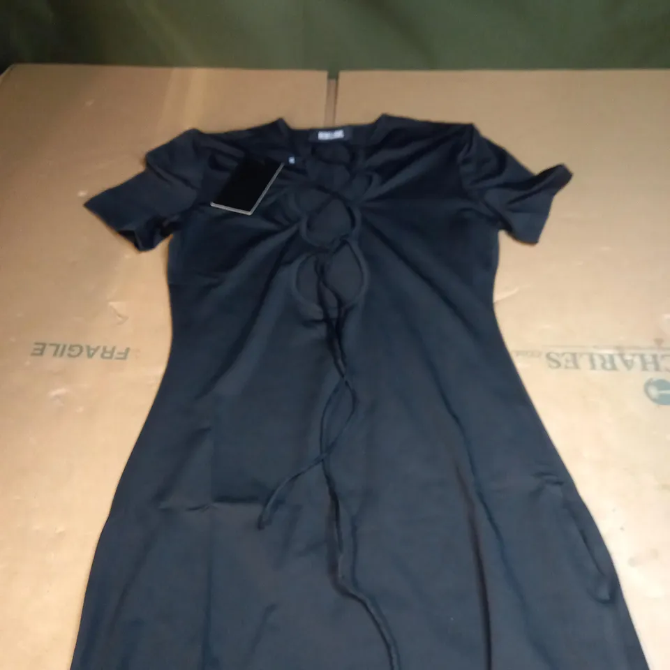BLACK LACE UP FRONT DETAIL MINI DRESS SIZE 10