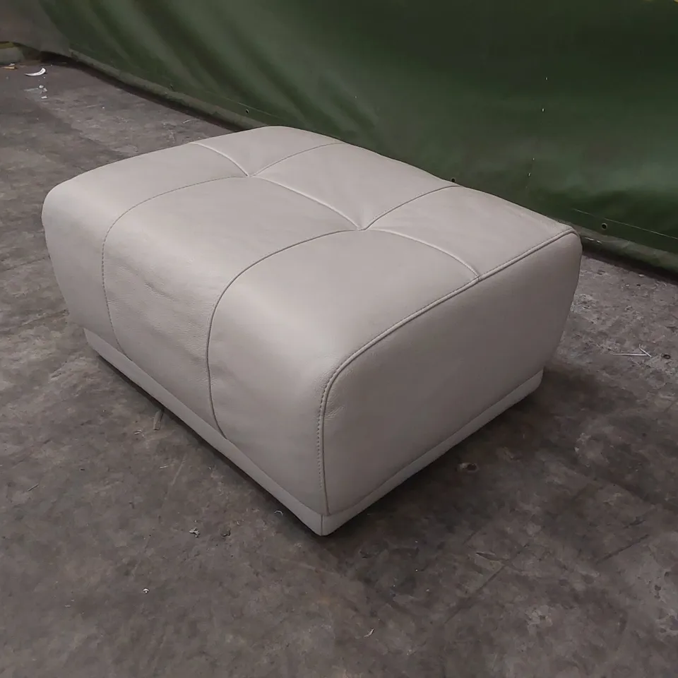 QUALITY DESIGNER ITALIAN MADE LEATHER MARCOS RECTANGULAR STOOL - WHITE GREY