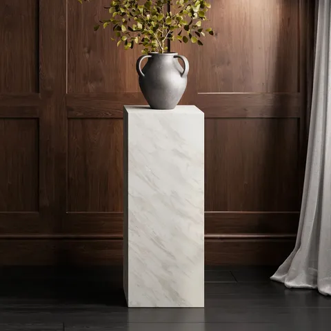 BOXED DELVIA WHITE MARBLE LARGE PEDESTAL (1 BOX)