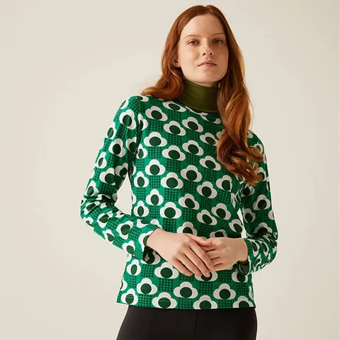 REGATTA WOMENS ORLA KIELY LONG SLEEVE BLOUSE - RAIN CLOUD EMERALD - UK SIZE 18