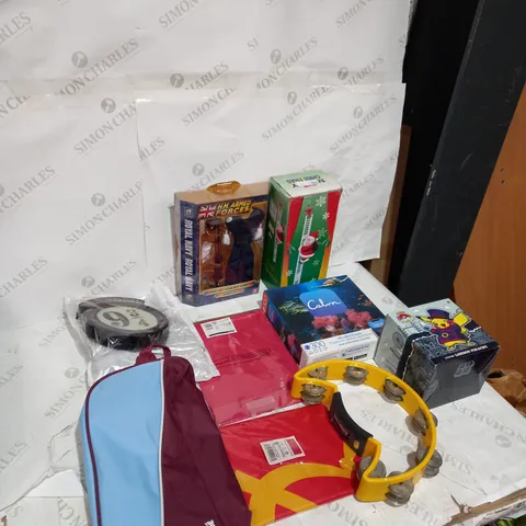 LOT OF APPROXIMATELY 8 ASSORTED ITEMS TO INCLUDE ASTON VILLA BAG, JIGSAW PUZZLE AND MUSICALI INSTRUMENTS