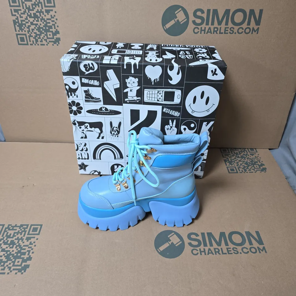 BOXED KOI CRYBABY BLUE VILUN PLATFORM BOOTS UK SIZE 3 