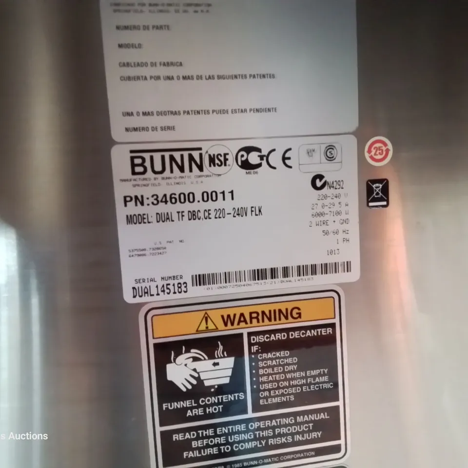 BUNN DUAL TF COMMERCIAL COFFEE BREWER