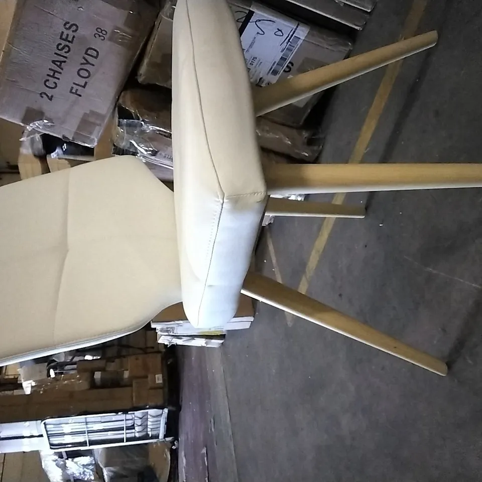 BOXED WHITE PU CHAIR WITH WOODEN LEGS 
