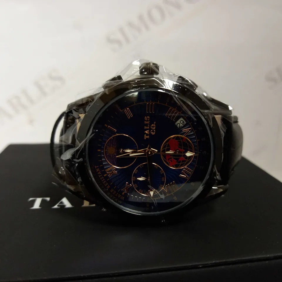 TALIS CO TRIPLE DIAL BLACK LEATHER STRAP WATCH RRP £550