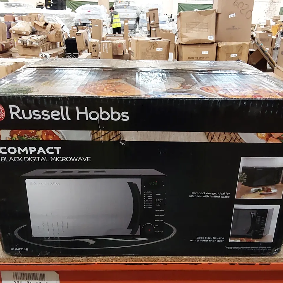 BRAND NEW BOXED RUSSELL HOBBS COMPACT BLACK MICROWAVE - 700W (1 BOX)