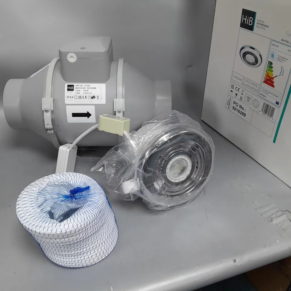 BOXED HIB CYCLONE COOL WHITE BATHROOM EXTRACTOR/LIGHT CHROME