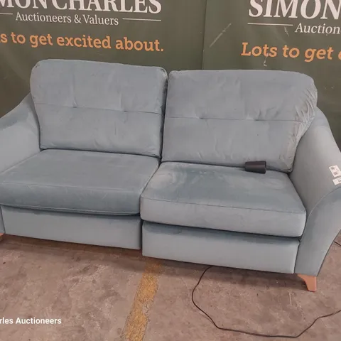 QUALITY BRITISH DESIGNER G PLAN HATTON FORMAL BACK POWER RECLINING THREE SEATER SOFA PLUSH AIRFORCE FABRIC