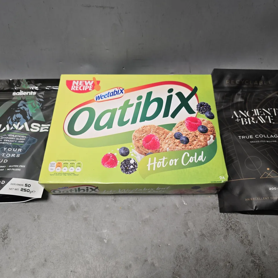 APPROXIMATELY 8 ASSORTED FOOD ITEMS TO INCLUDE - OATIBIX , RAW FLAP JACK ETC