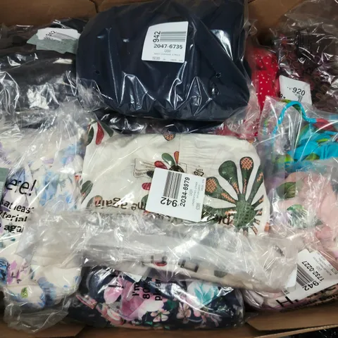 BOX OF APPROXIMATELY 15 ASSORTED CLOTHING ITEMS IN VARIOUS COLORS , SIZES AND STYLES