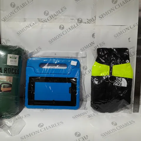 APPROXIMATELY 15 ASSORTED ITEMS TO INCLUDE - THE DOG FACE JACKET - METAL RULER - HANDLE TABLET CASE ECT