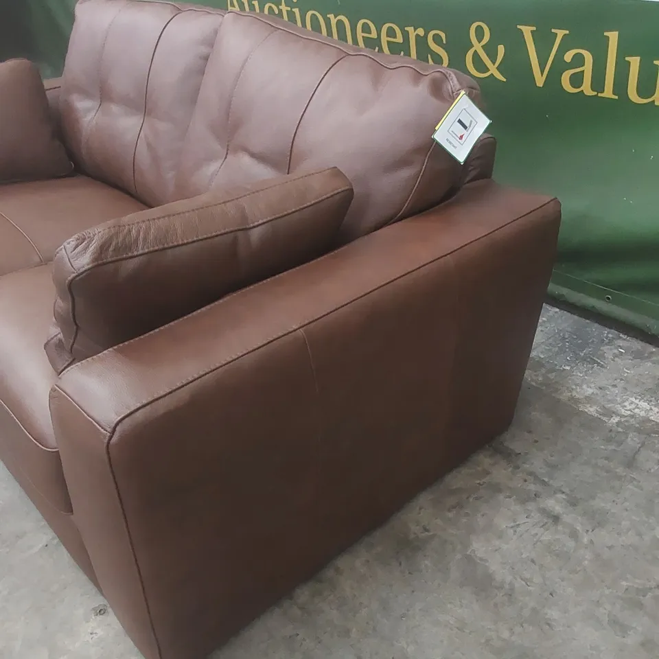 DESIGNER ARDEN 2 SEATER LEATHER UPHOLSTERED SOFA - BROWN