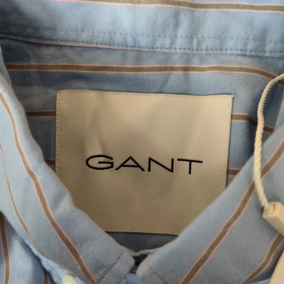 GANT OS LUXURY OXFORD BD STRIPED SHIRT IN MUTED BLUE - SIZE 42