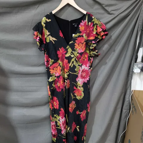 NOBODY'S CHILD FLORAL MAXI DRESS – BLACK WITH PINK & RED FLOWERS, UK 18