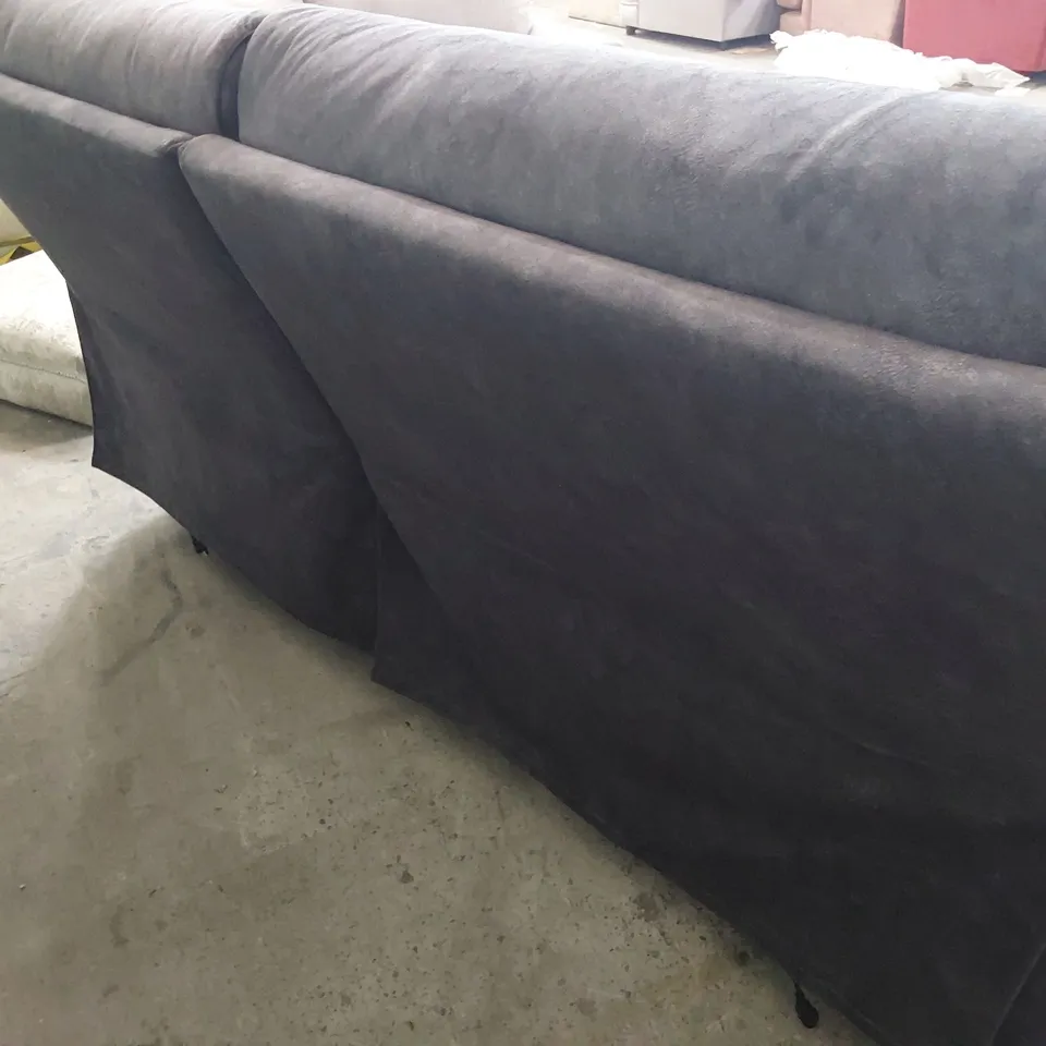 DESIGNER POWER RECLINING THREE SEATER SOFA CHARCOAL FABRIC WITH BLACK PIPING