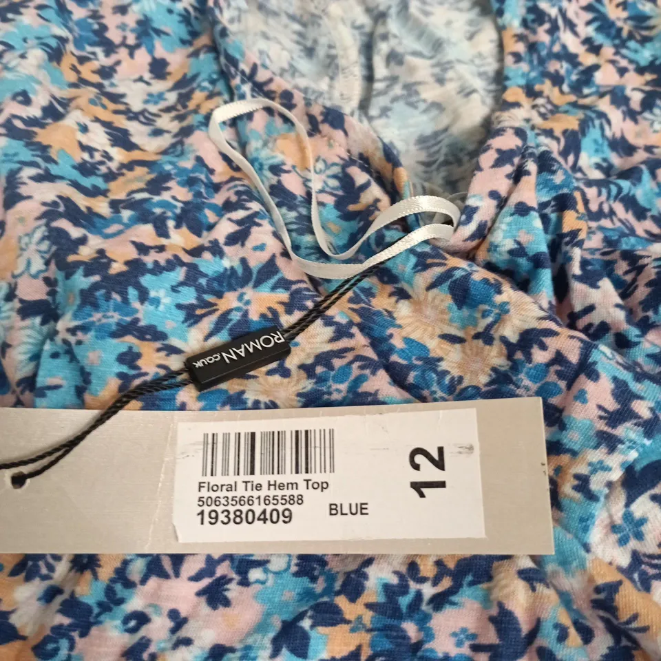 ROMAN ORIGINALS FLORAL TIE HEM TOP – UK 12 – BLUE