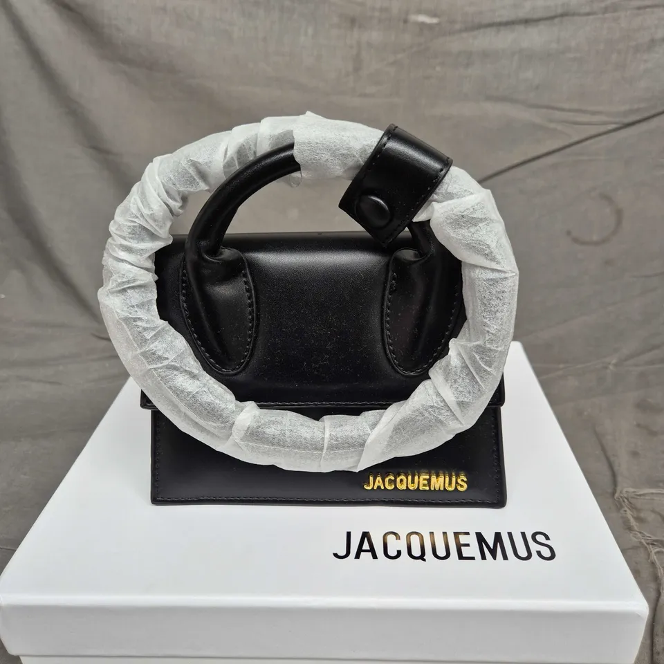 JACQUEMUS BLACK LEATHER MINI HANDBAG WITH TOP HANDLE – BOXED