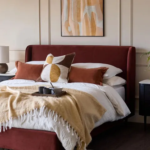 BOXED ALMALFI SUPER KING OTTOMAN BED - TOFFEE RED SIGNATURE VELVET (3 BOXES)