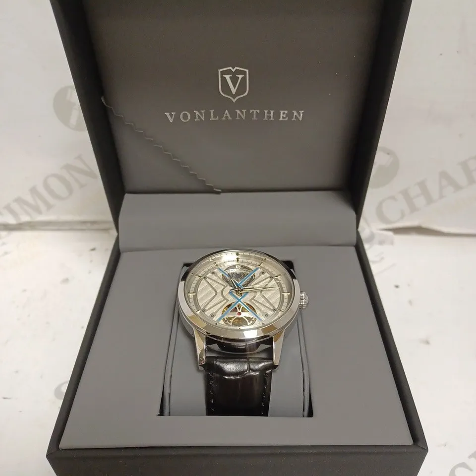 MENS VONLANTHEN AUTOMATIC SKELETON WATCH – V110 - GLASS EXHIBITION BACKCASE – BLACK LEATHER STRAP