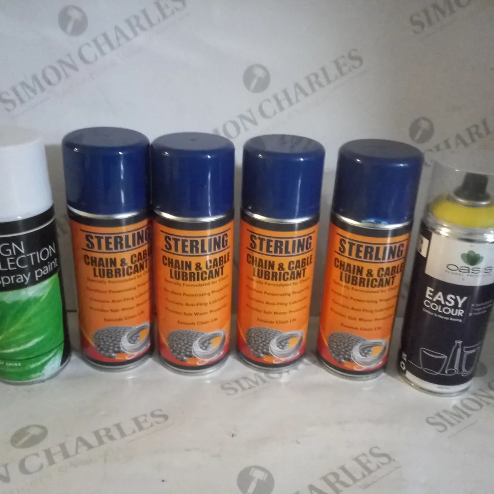 APPROXIMATELY 10 ASSORTED AEROSOLS INCLUDING STERLING CHAIN & CABLE LUBRICANT, DESIGN COLLECTION SPRAY PAINT AND OASIS EASY COLOUR - COLLECTION ONLY