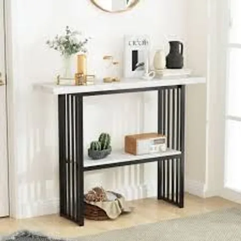 BOXED COSTWAY 48 INCH 2-TIER CONSOLE TABLE WITH GOLD FINISHED FRAME