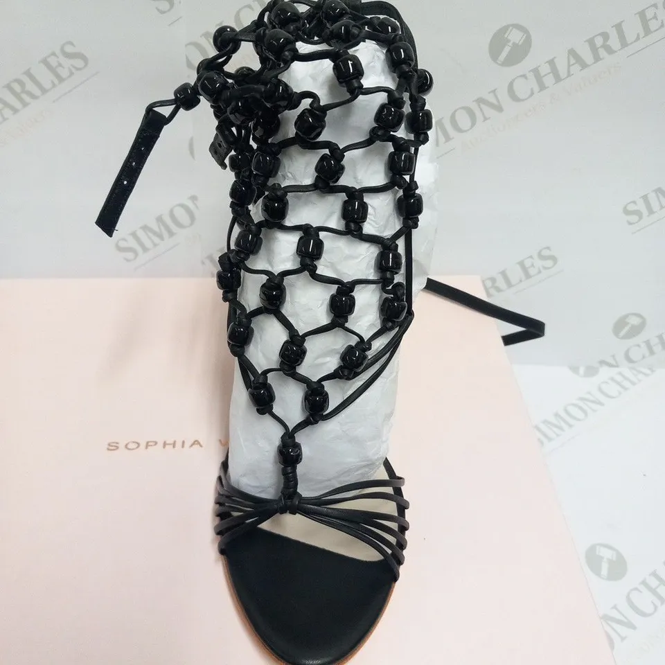 BOXED PAIR OF SOPHIA WEBSTER ARIELLE KNEE HIGH BLACK HEELS SIZE 39