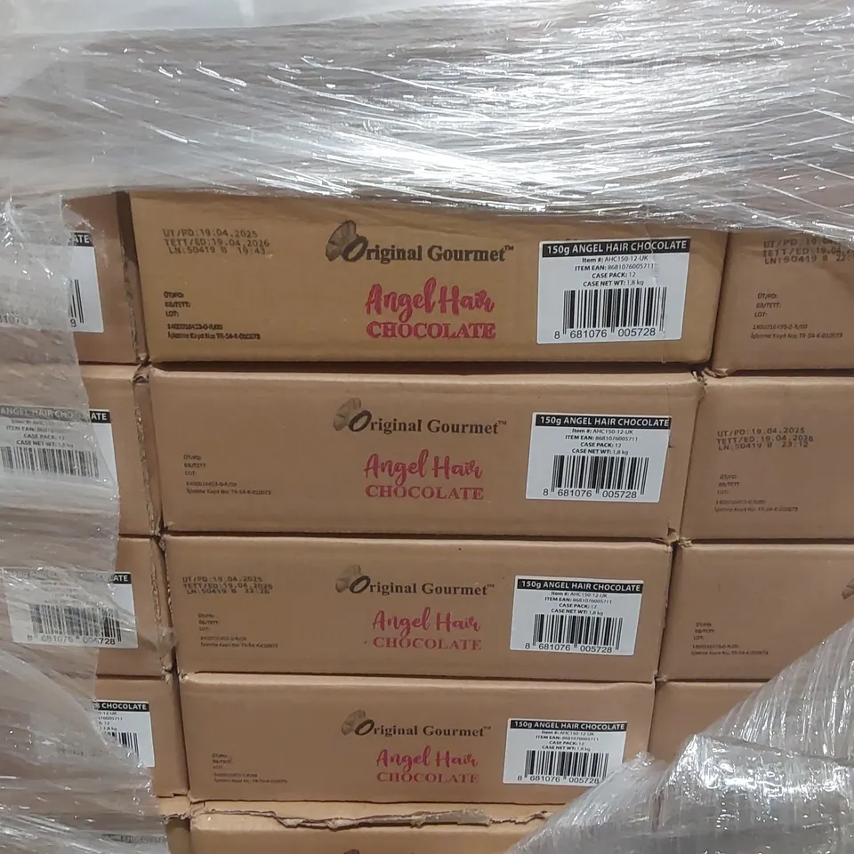 PALLET CONTAINING APPROXIMATELY 160x 150g ORIGINAL GOURMET ANGEL HAIR TURKISH COTTON CANDY & PISTACHIO CREAM CHOCOLATE