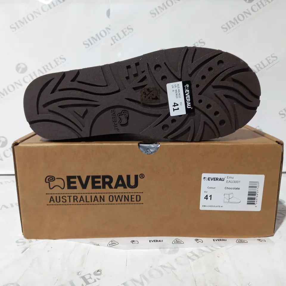 BOXED PAIR OF EVERAU FAUX FUR LINED SHOES IN CHOCOLATE COLOUR EU SIZE 41