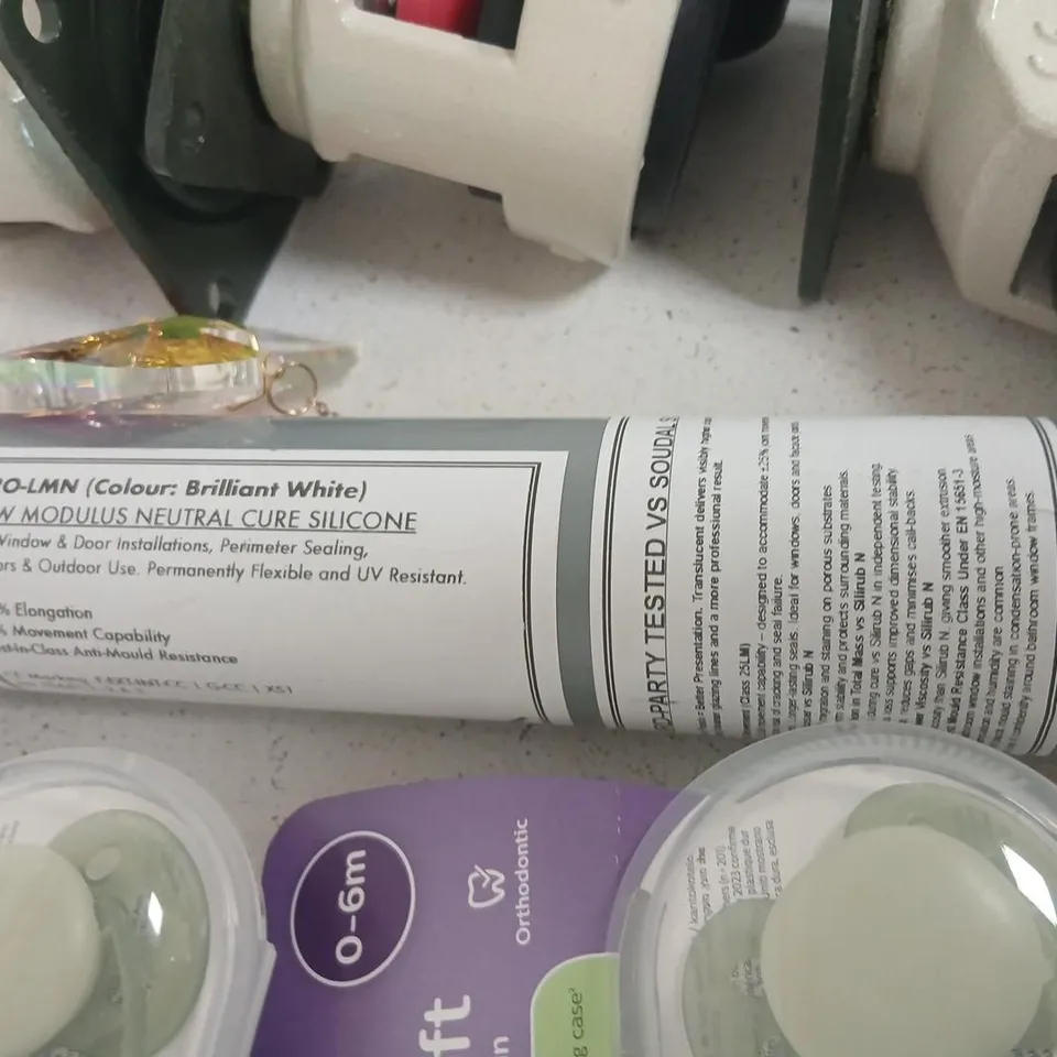 ASSORTED HOUSEHOLD PRODUCTS TO INCLUDE; PHILIPS AVENT ULTRA SOFT SOOTHERS (0-6M) –, HAVE A NICE POO SIGN, FOOT MAISER