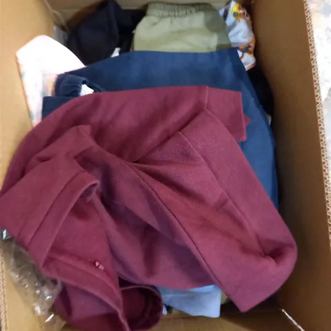 MEDIUM  BOX OF ASSORTED KIDS CLOTHING ITEMS TO INCLUDE BAGS, BABY GROWS AND DRESSES