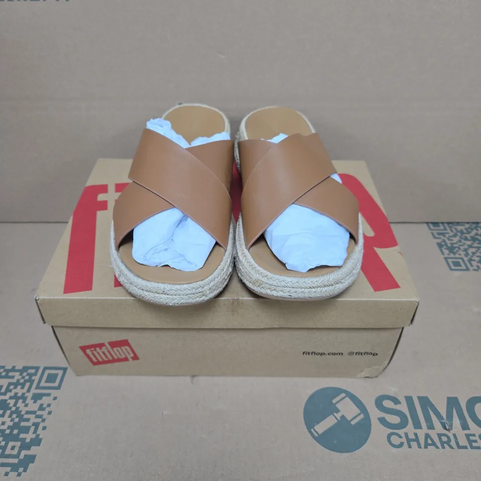 FITFLOP F-MODE ESPADRILLE LEATHER FLATFORM CROSS SLIDE SANDAL SIZE 7