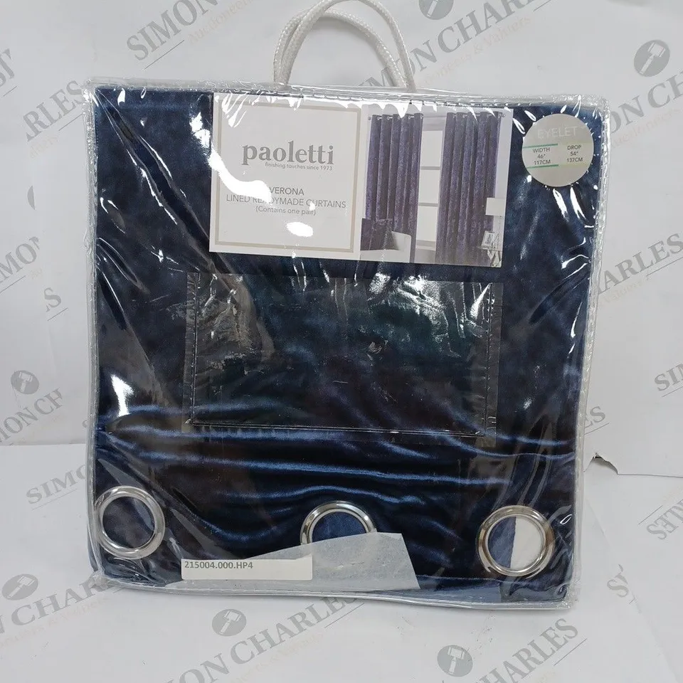 PAOLETTI VERONA LINED READYMADE CURTAINS IN NAVY 117CM WIDTH AND 137CM DROP 