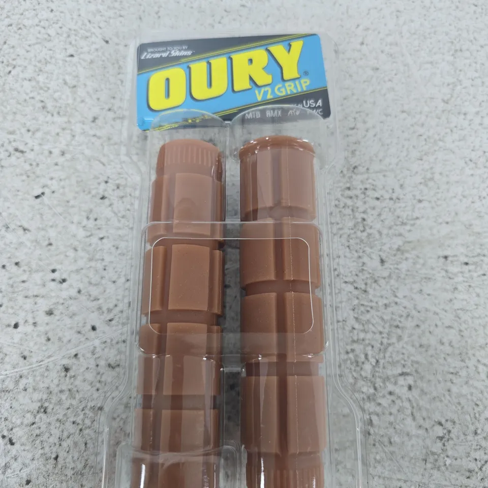 OURY V2 GRIPS – BICYCLE HANDLEBAR GRIPS, GUM/BROWN – PAIR