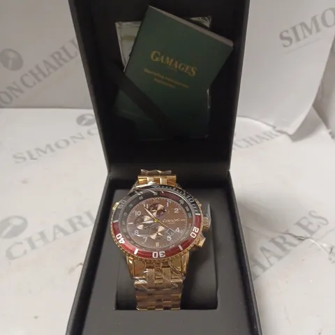 BOXED GAMAGES LONDON SPEEDSTER ROSE GOLD STAINLESS STEEL STRAP WATCH
