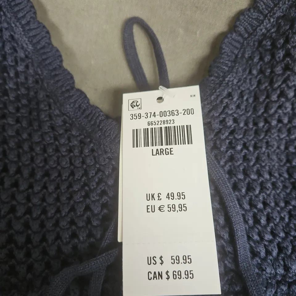 HOLLISTER WOMEN'S NAVY LACE DRESS WITH CROCHET BODICE, SIZE LARGE (L)