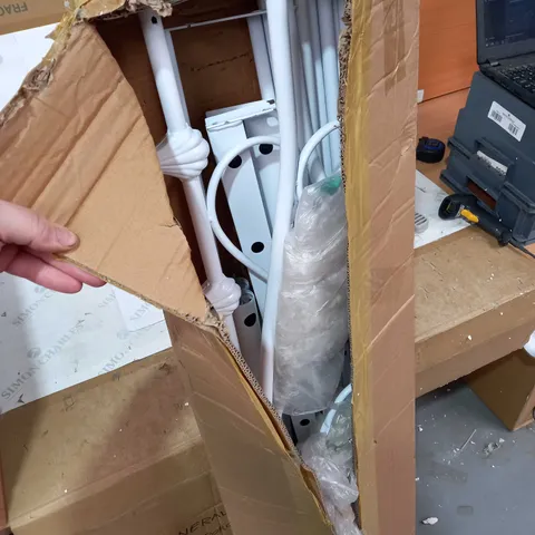 BOXED 4FT6 WHITE METAL BED FRAME