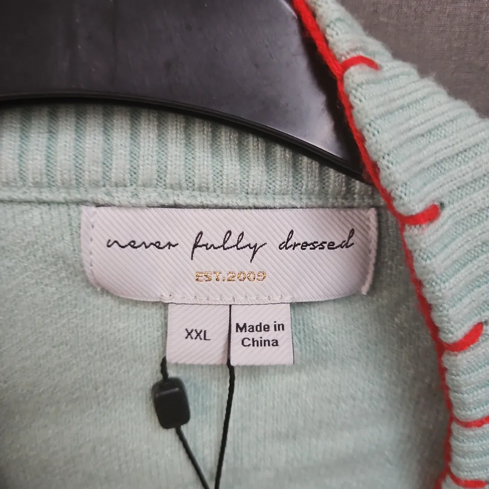NEVER FULLY DRESSED MINT GREEN CARDIGAN WITH RED OCTOPUS EMBROIDERY – UK XXL