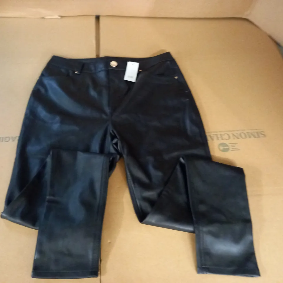 RIVER ISLAND BLACK PU TROUSERS - 12 R