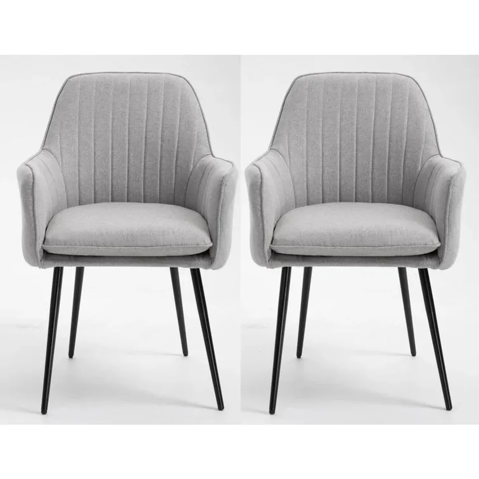 BOXED BEAURY FABRIC ARMCHAIRS IN GREY - SET OF 2 (1 BOX)