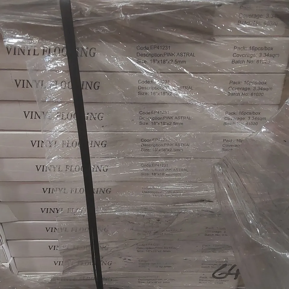 PALLET CONTAINING APPROXIMATELY 50 BOXES OF 16PCS BRAND NEW ELETILE UK PINK ASTRAL VINYL FLOORING