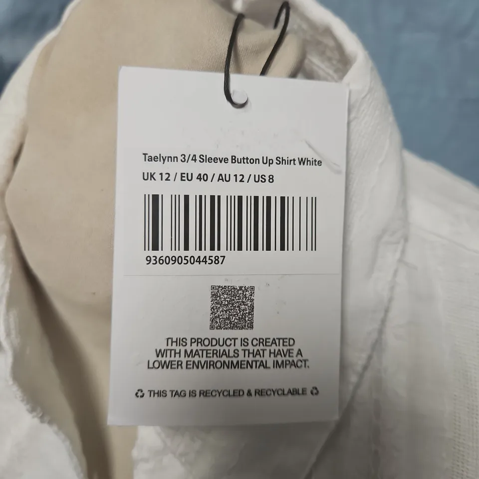 PRINCESS PLLY TAELYNN 3/4 SLEEVE BUTTON UP SHIRT IN WHITE - UK 12