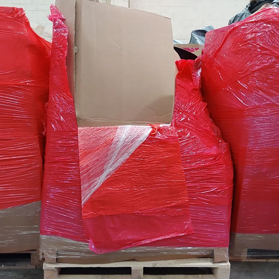 PALLET OF ASSORTED ITEMS INCLUDING: OFFICE CHAIR, SHOWER MIXER, RUG, RETRACTABLE SAFETY GATE, WICKER BASKET 