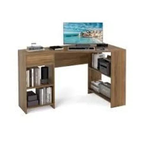 BOXED L-SHAPED COMPUTER DESK WITH STORAGE AND OPEN SHELVES FOR LIVING ROOM BEDROOM- NATURAL 