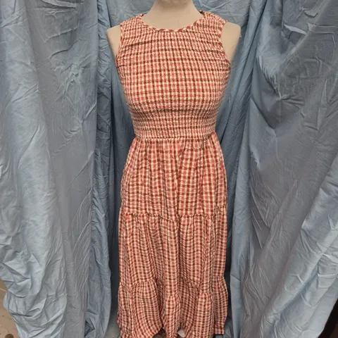 NOBODY'S CHILD SLEEVELESS DRESS – RED CHECK, UK 4 (EU 32, US 0)
