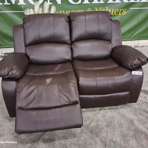 DESIGNER TWO SEATER MANUAL RECLINING SOFA BROWN FAUX LEATHER