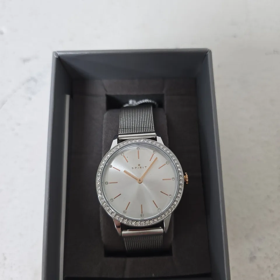 SPIRIT WOMEN'S SILVER MESH WATCH WITH CRYSTAL BEZEL, BOXED